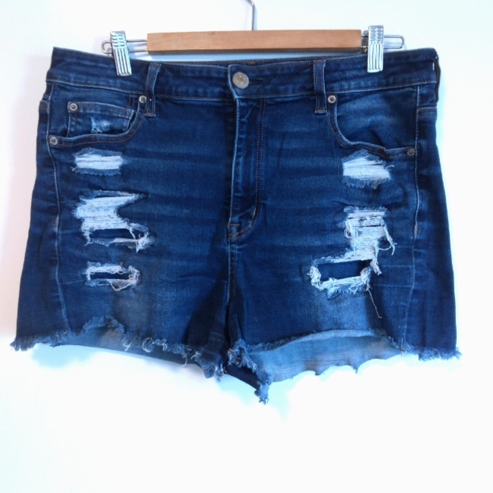 American Eagle Outfitters Blue Distressed Denim Shorts